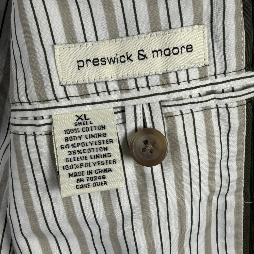 Preswick & Moore Mens Olive Green Corduroy Blazer Sport Coat XL Patch Pockets
